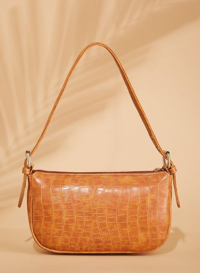 فارجو حقيبة يد نسائية من فارغو بنقشة جلد التمساح وحزام مزدوج (أصفر) - Image 5